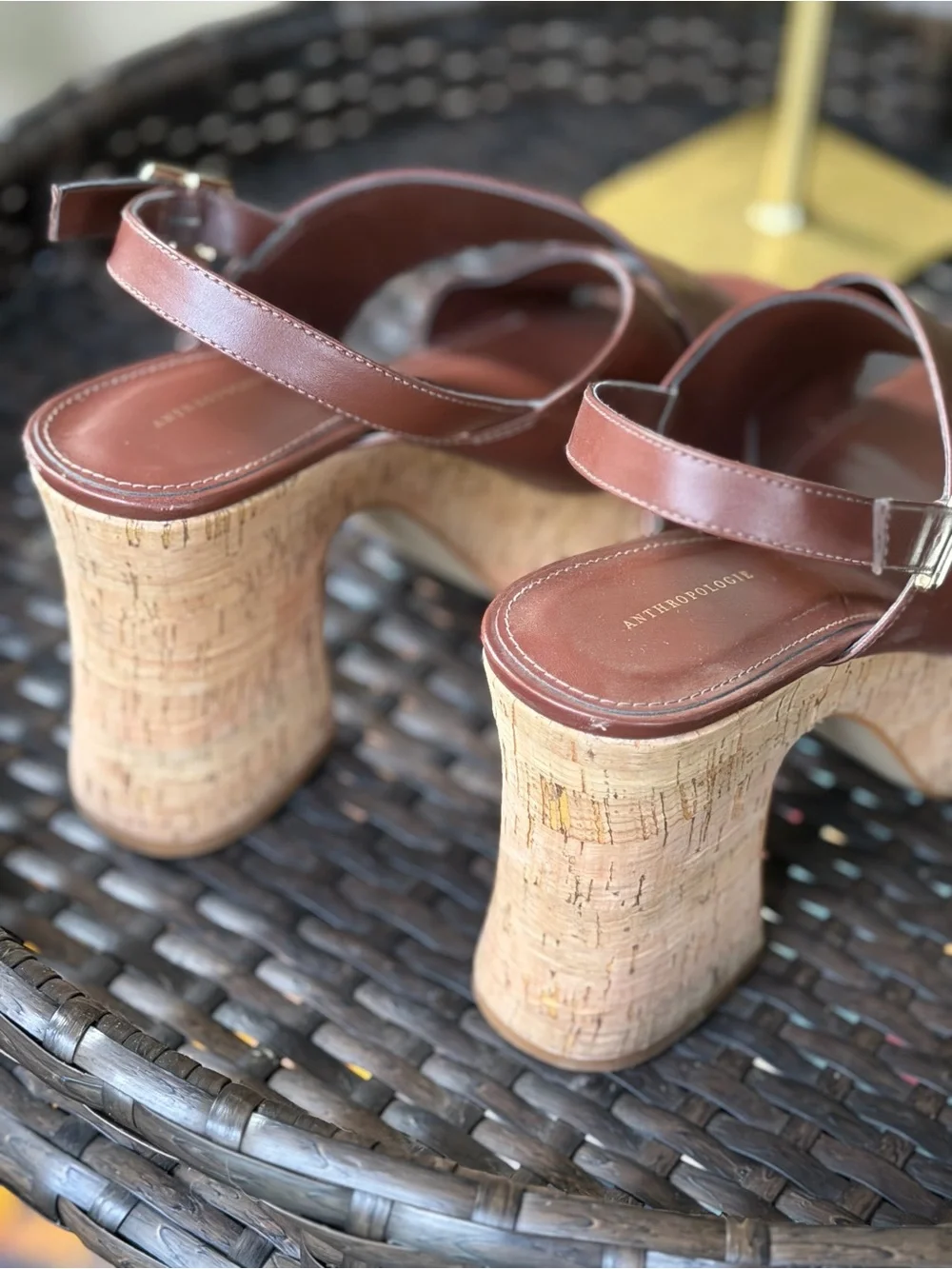 Anthropologie Leather Cork Platform Slingback Shoes Size EU 40/US 9
